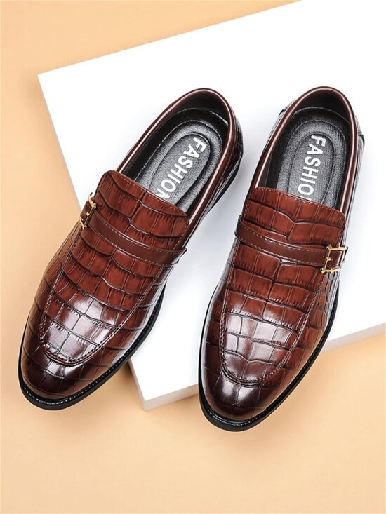 Vintage Crocodile Print Slip-On Dress Shoes for Men | Leather Loafers, Business